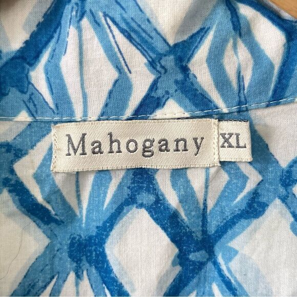 Mahogany Blue White Geometric Pattern Cotton Button Down Shirt - Picture 6 of 8